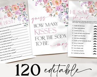 100 Bridal Shower Games Bundle, Floral Bachelorette Games, Editable Wedding Shower Games, Printable Wildflower Bridal Party Games Template