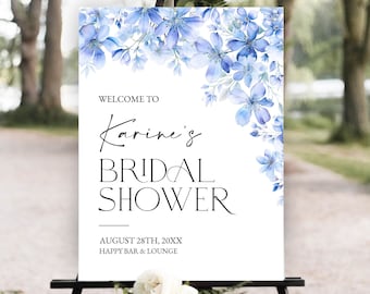 Bridal Shower Welcome Sign, Blue Floral Welcome Sign Template, Editable Welcome Sign, Bridal Shower Poster, Something Blue Before I Do