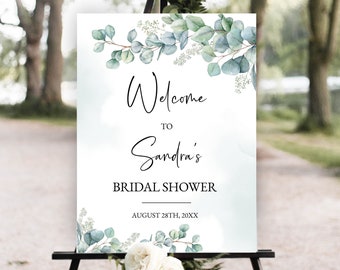 Bridal Shower Welcome Sign, Eucalyptus Welcome Sign Template, Editable Welcome Sign, Greenery Bridal Shower Poster, Printable Welcome Sign
