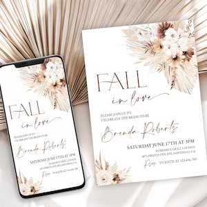 Fall in Love Bridal Shower Invitation, Editable Bridal Shower Invite Template, Autumn Flowers Electronic Evite, Fall Bridal Shower Invite