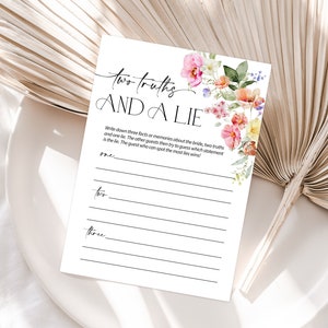 Two Truths and A Lie Bridal Shower Game, Floral Bachelorette Game, Editable Bridal Party Template, Bright Wildflower Bride or Groom Fun Game