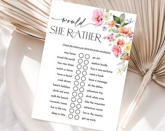 Would the Bride Rather Game, Would She Rather Bridal Shower Game, Editable Wedding Shower Template, Floral Bridal Party Game for Bride Groom