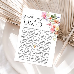Find the Guest Bingo Bridal Shower Game Wildflowers, Floral Wedding Shower Game, Editable Bridal Party Games, Pink Orange Bridal Shower Game