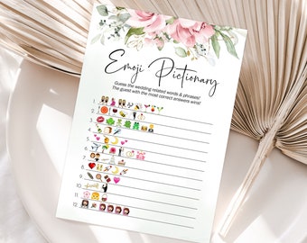 Juego Emoji Pictionary, Juegos de despedida de soltera, Juego de despedida de soltera rosa rubor floral, Ducha de boda, Juego de fiesta nupcial editable, Tarjeta imprimible