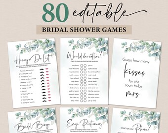 Bridal Shower Games, Greenery Bachelorette Games, Wedding Shower Games Printable, Editable Bridal Party Games, Eucalyptus Fun Games Bundle