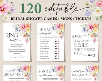 Floral Bridal Shower Games, Editable Bachelorette Games, Wedding Shower Games Template, Bridal Party Games Set, Bride Groom Fun Games Bundle