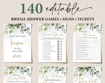 Bridal Shower Games, Greenery Bachelorette Games, Printable Wedding Shower Games, Editable Bridal Party Games, Bride Groom Fun Games Bundle