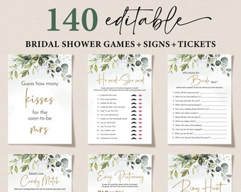 Bridal Shower Games, Greenery Bachelorette Games, Printable Wedding Shower Games, Editable Bridal Party Games, Bride Groom Fun Games Bundle