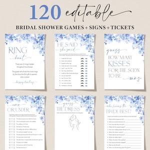 Blue Floral Bridal Shower Games, Editable Bachelorette Games, Printable Wedding Shower Games, Bridal Party Games, Something Blue Before I do
