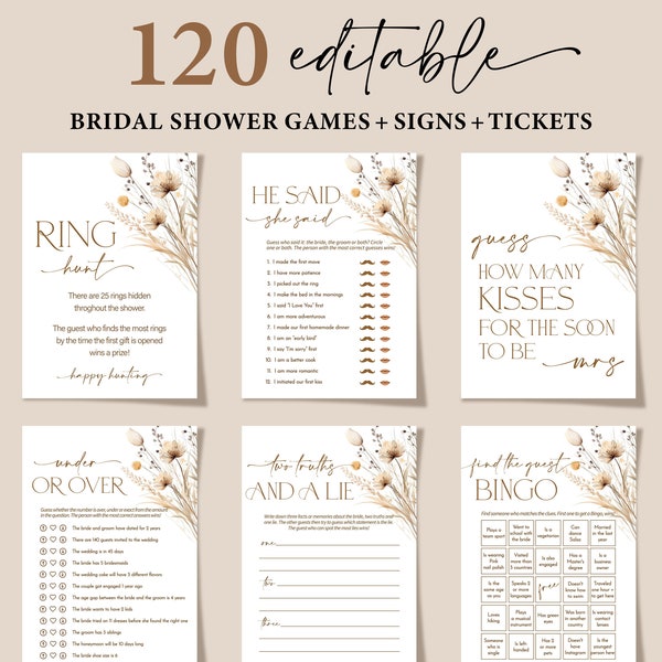 Boho Bridal Shower Games, Floral Bachelorette Games, Printable Wedding Shower Games, Editable Bridal Party Games, Bride Groom Fun Games Pack