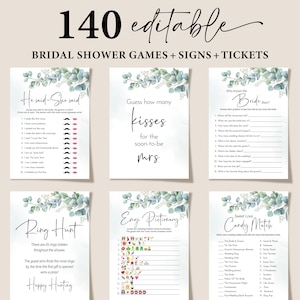 Bridal Shower Games, Greenery Bachelorette Games, Printable Wedding Shower Games, Editable Bridal Party Games, Eucalyptus Bride Groom Games