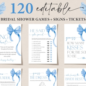 She&#39;s Tying the Knot Bridal Shower Games Bundle, Blue Bow Wedding Shower Games, Ribbon Bow Bachelorette Games, Something Blue Before I Do