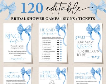 She's Tying the Knot Bridal Shower Games Bundle, Blue Bow Wedding Shower Games, Ribbon Bow Bachelorette Games, Something Blue Before I Do
