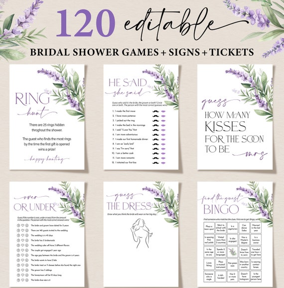 Bridal Shower Games, Lavender Bachelorette Games, Printable Wedding Shower Games, Editable Bridal Party Games, Bride Groom Fun Games Bundle