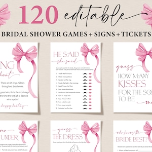 She's Tying the Knot Bridal Shower Games Bundle, Pink Bow Wedding Shower Games, Editable Pink Ribbon Bow Bachelorette Games, Fun Games Set