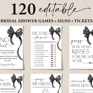 She&#39;s Tying the Knot Bridal Shower Games Bundle, Black Bow Wedding Shower Games, Editable Black Ribbon Bow Bachelorette Games, Fun Games Set