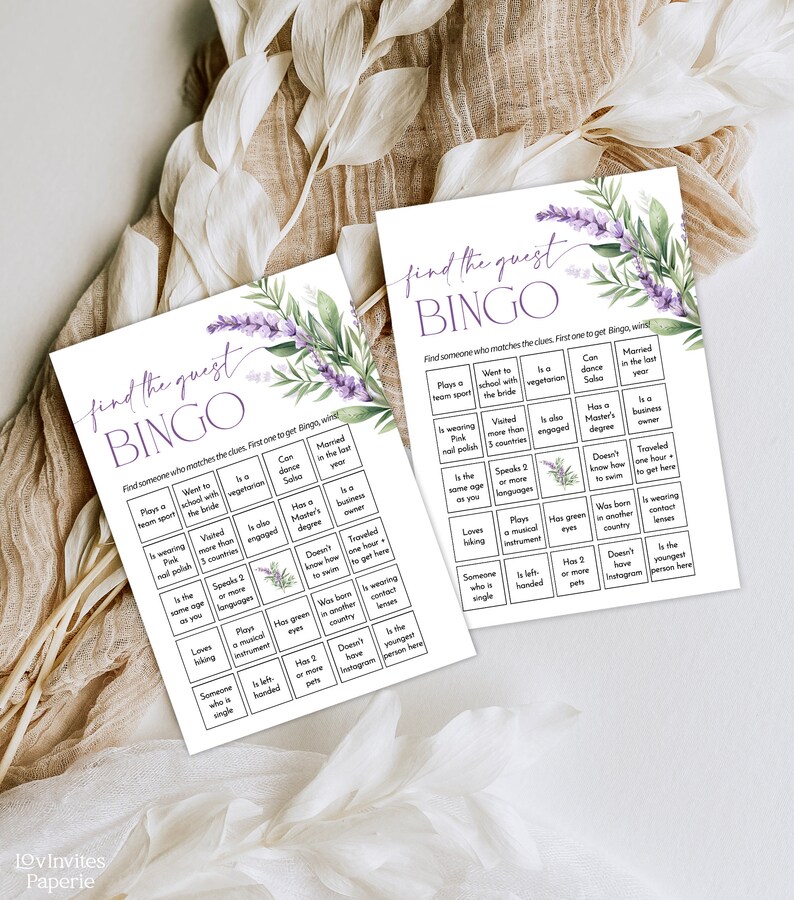 KFNER Wildflowers Wedding Shower Games - Find The Guest Bingo Cards, Set Of 30, Spring Flowers Theme