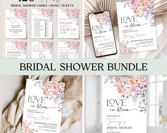 Wildflowers Bridal Shower Invitation Bundle, Floral Bridal Shower Games Bundle, Editable Welcome Sign, Flowers Wedding Shower Template Set