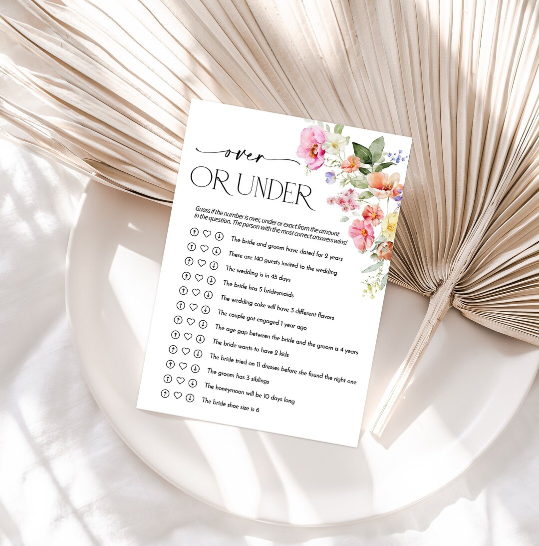 Over or Under Bridal Shower Game, Floral Bridal Shower Game, Wedding ...