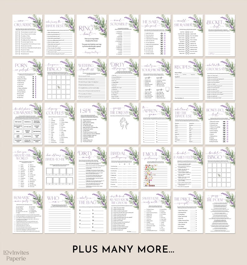Bridal Shower Games, Lavender Bachelorette Games, Printable Wedding Shower Games, Editable Bridal Party Games, Bride Groom Fun Games Bundle 画像 2