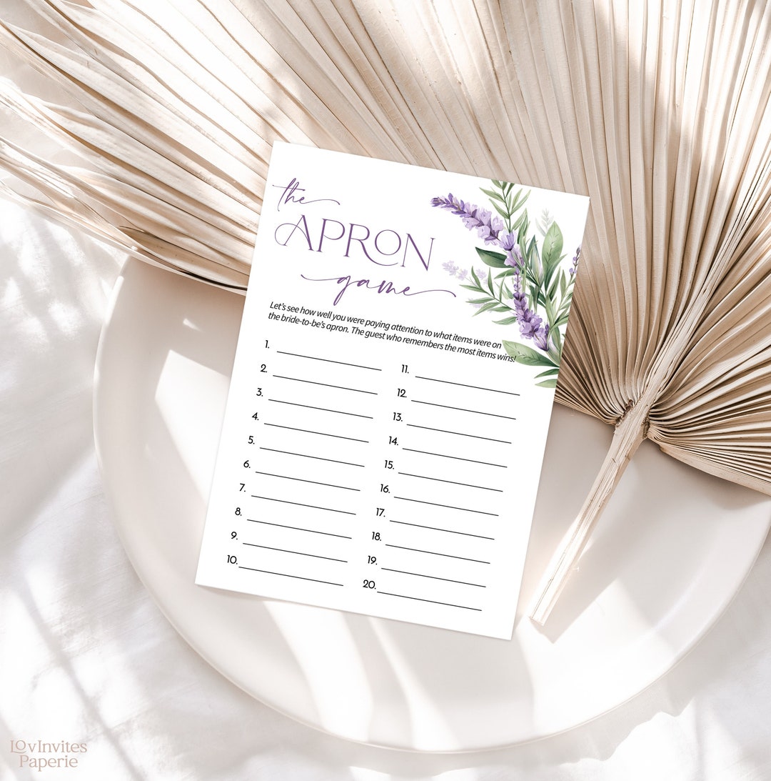 Bridal Shower the Apron Game, Editable Wedding Memory Game, Lavender ...