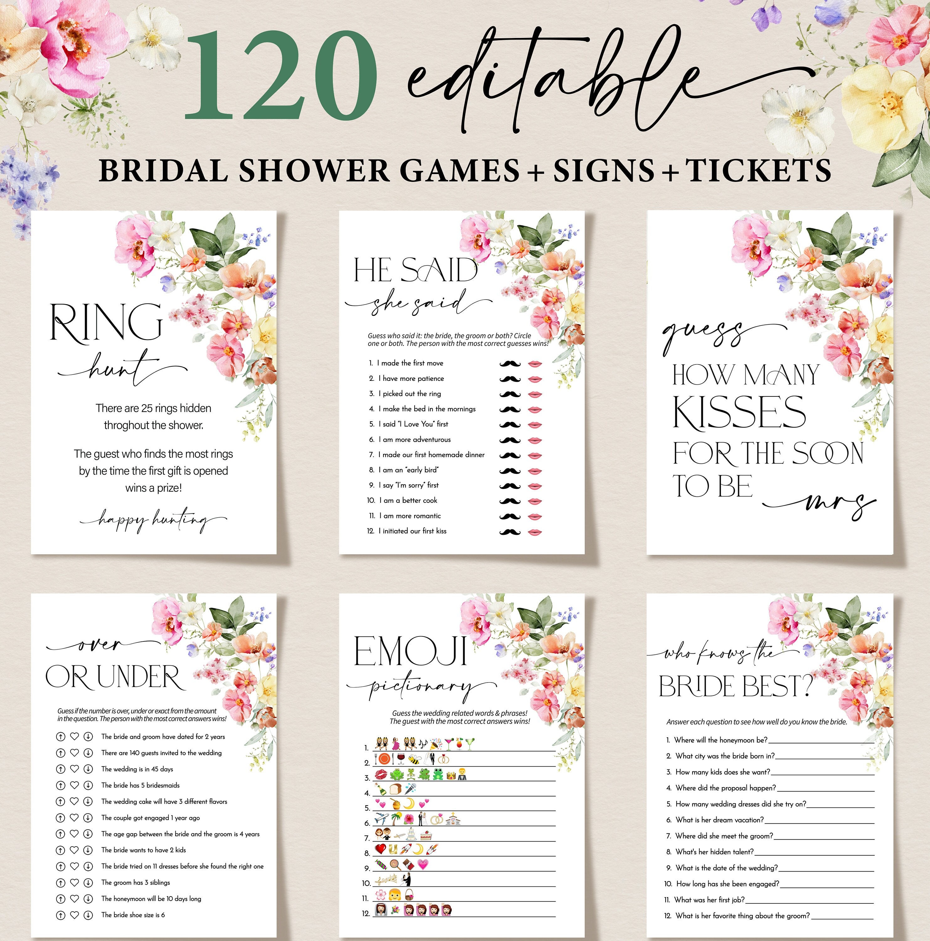 Floral Bridal Shower Games, Editable Bachelorette Games, Printable Wedding Shower Games, Bridal Party Games, Bride Groom Fun Games Bundle
