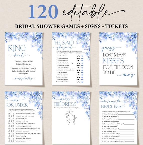 Blue Floral Bridal Shower Games, Editable Bachelorette Games, Printable Wedding Shower Games, Bridal Party Games, Something Blue Before I do