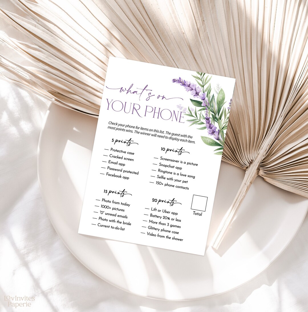 Bridal Shower Game Cards - What's On Your Phone? 30 Cards, 5"x7", 300gsm Thick Cardstock