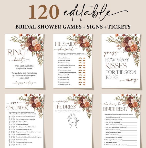 Fall Bridal Shower Games Bundle, Fall in Love Bridal Shower Games, Terracotta Floral Wedding Shower Games, Editable Bride Groom Fun Games