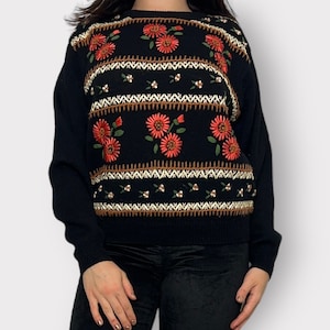 Vintage 1990s Can’s Black & Red Embroidered Pullover Knit Sweater