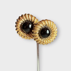 Vintage 1980s Black & Gold Tone Metal, Circle Large Statement Clip On Earrings