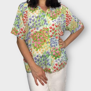 Vintage 1990s Ziba Petite Watercolour Flower Print Blouse