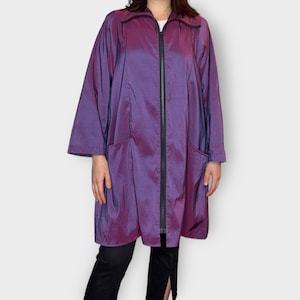 Vintage 1980s Maralyce Ferree Oversized, Plum Iridescent Front Zip Trench Jacket