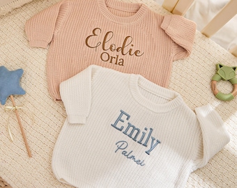 Hand Embroidered Personalized Baby Sweater: Soft Cotton Knit Jumper