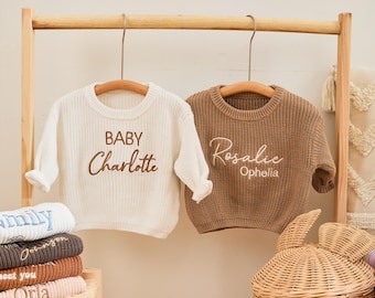 Hand Embroidered Baby Name Sweater: Personalized Knit Jumper