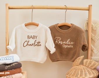 Personalized Baby Sweater: Hand-Embroidered Name Knit Jumper
