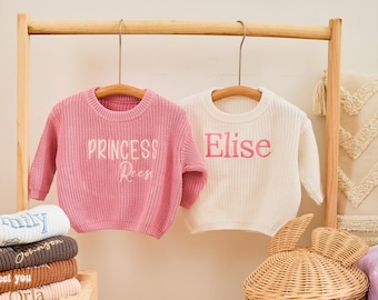 Embroidered Baby Sweater: Custom Name Knit Cotton Jumper