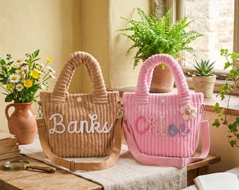 Benutzerdefinierte Name Kleinkind Geldbörse - Cord Crossbody Geburtstagsgeschenk für Mädchen