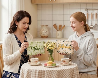 Handmade Wildflower Embroidered Toiletry Bag, Personalized 3D Name Cosmetic Case, Mother's Day or Birthday Gift for Mom