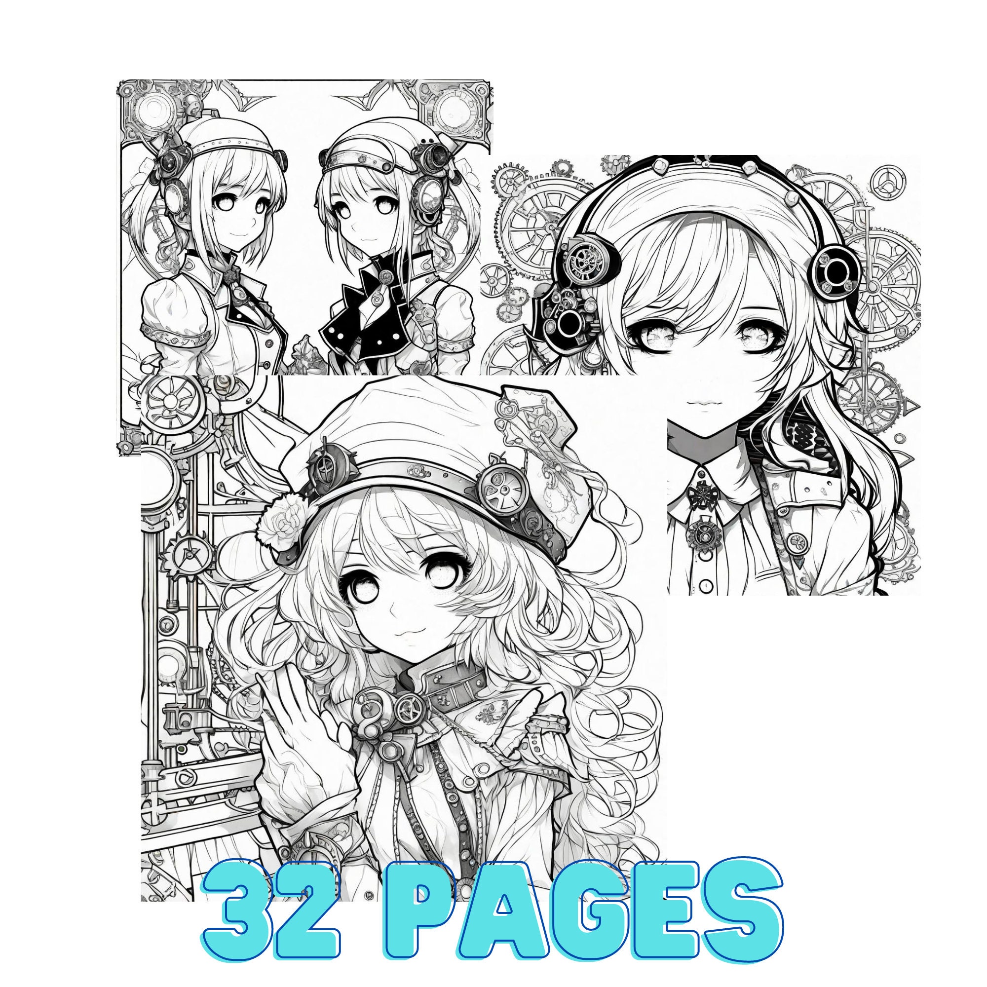 Blip Digital Steampunk Anime Girls Coloring Pages - Etsy
