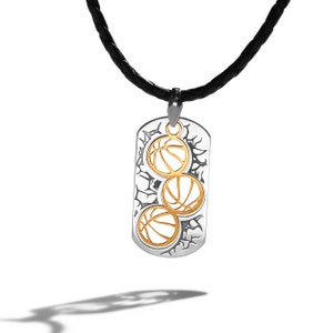 Basketball Necklace Rhodium-plated Necklace Pendant Sterling Silver 18K Gold-plated With Leather Cord 3mm