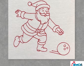 Santa Bowling - Redwork Machine Embroidery Design (Digital Download)