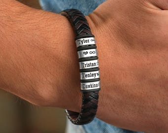 Personalized Leather Braided Bracelet: Sterling Silver Name Beads