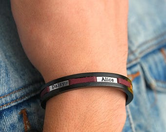 Custom Name Leather Bracelet for Men: Sterling Silver Beads