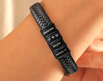 Personalized Leather Name Bracelet: Sterling Silver Bead Braided Band