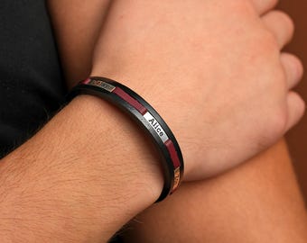 Personalized Leather Bracelet for Dad: Sterling Silver Nameplates