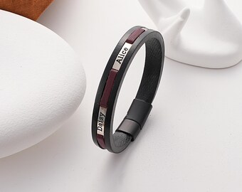 Custom Leather Name Bracelet: Sterling Silver Plate, Personalized Mom Gift