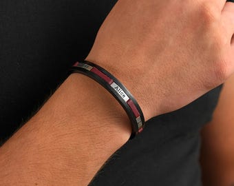Personalized Leather Bracelet: Sterling Silver Nameplates, Engraved Gift