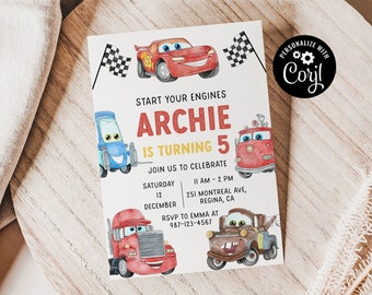 Editable Cars Birthday Party Invitation Cars Lightning Birthday Invite McQueen Birthday Party Invitation Boy Birthday Party Invite Car Party