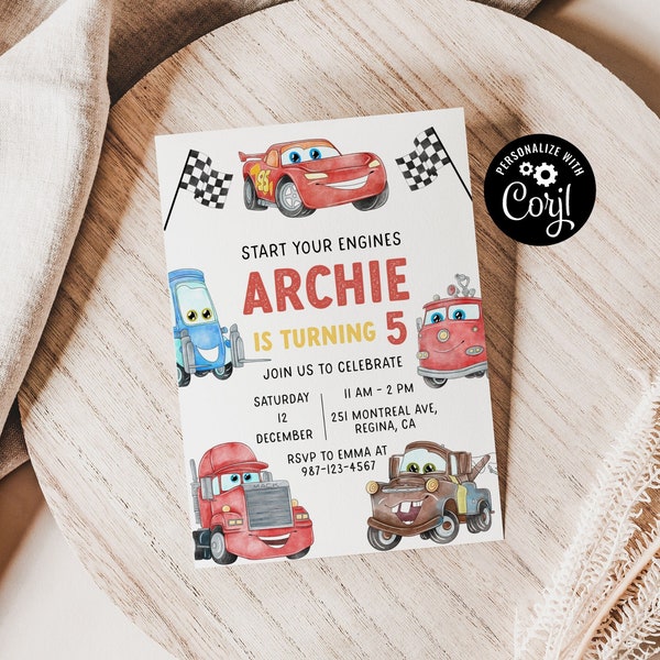 Editable Cars Birthday Party Invitation Cars Lightning Birthday Invite McQueen Birthday Party Invitation Boy Birthday Party Invite Car Party